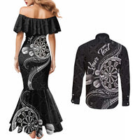 Personalised Niue Darts Masters Couples Matching Mermaid Dress and Long Sleeve Button Shirt Tribal Hiapo Dartboard LT03 - Polynesian Pride
