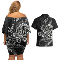 Personalised Niue Darts Masters Couples Matching Off Shoulder Short Dress and Hawaiian Shirt Tribal Hiapo Dartboard LT03 - Polynesian Pride