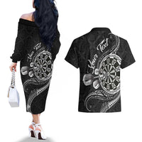 Personalised Niue Darts Masters Couples Matching Off The Shoulder Long Sleeve Dress and Hawaiian Shirt Tribal Hiapo Dartboard LT03 - Polynesian Pride