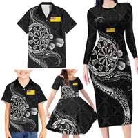 Personalised Niue Darts Masters Family Matching Long Sleeve Bodycon Dress and Hawaiian Shirt Tribal Hiapo Dartboard LT03 - Polynesian Pride