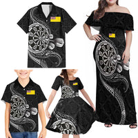 Personalised Niue Darts Masters Family Matching Off Shoulder Maxi Dress and Hawaiian Shirt Tribal Hiapo Dartboard LT03 - Polynesian Pride