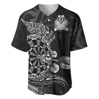 Personalised New Zealand Aotearoa Darts Masters Baseball Jersey Tribal Silver Fern and Ta Moko Dartboard LT03 Black - Polynesian Pride