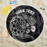 Personalised New Zealand Aotearoa Darts Masters Beach Blanket Tribal Silver Fern and Ta Moko Dartboard LT03 One Size 150cm Black - Polynesian Pride