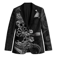 Personalised New Zealand Aotearoa Darts Masters Blazer Tribal Silver Fern and Ta Moko Dartboard LT03 Unisex Black - Polynesian Pride