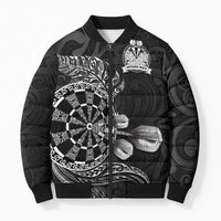 Personalised New Zealand Aotearoa Darts Masters Bomber Puffer Jacket Tribal Silver Fern and Ta Moko Dartboard LT03 Unisex Black - Polynesian Pride