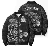 Personalised New Zealand Aotearoa Darts Masters Bomber Puffer Jacket Tribal Silver Fern and Ta Moko Dartboard LT03 - Polynesian Pride
