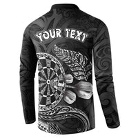 Personalised New Zealand Aotearoa Darts Masters Button Sweatshirt Tribal Silver Fern and Ta Moko Dartboard LT03 - Polynesian Pride