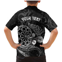 Personalised New Zealand Aotearoa Darts Masters Family Matching Mermaid Dress and Hawaiian Shirt Tribal Silver Fern and Ta Moko Dartboard LT03 - Polynesian Pride