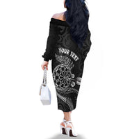 Personalised New Zealand Aotearoa Darts Masters Family Matching Off The Shoulder Long Sleeve Dress and Hawaiian Shirt Tribal Silver Fern and Ta Moko Dartboard LT03 - Polynesian Pride