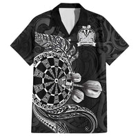 Personalised New Zealand Aotearoa Darts Masters Family Matching Off Shoulder Maxi Dress and Hawaiian Shirt Tribal Silver Fern and Ta Moko Dartboard LT03 Dad's Shirt - Short Sleeve Black - Polynesian Pride