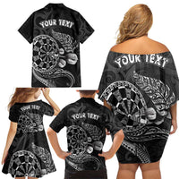 Personalised New Zealand Aotearoa Darts Masters Family Matching Off Shoulder Short Dress and Hawaiian Shirt Tribal Silver Fern and Ta Moko Dartboard LT03 - Polynesian Pride