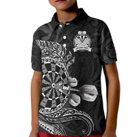 Personalised New Zealand Aotearoa Darts Masters Kid Polo Shirt Tribal Silver Fern and Ta Moko Dartboard LT03 Kid Black - Polynesian Pride