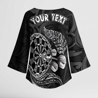 Personalised New Zealand Aotearoa Darts Masters Kimono Sleeve Blouse Tribal Silver Fern and Ta Moko Dartboard LT03 - Polynesian Pride