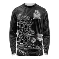 Personalised New Zealand Aotearoa Darts Masters Long Sleeve Shirt Tribal Silver Fern and Ta Moko Dartboard LT03 Unisex Black - Polynesian Pride