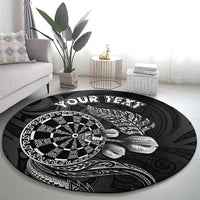Personalised New Zealand Aotearoa Darts Masters Round Carpet Tribal Silver Fern and Ta Moko Dartboard LT03 - Polynesian Pride