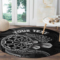 Personalised New Zealand Aotearoa Darts Masters Round Carpet Tribal Silver Fern and Ta Moko Dartboard LT03 - Polynesian Pride