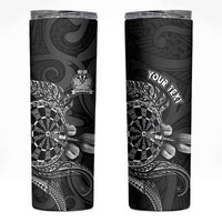 Personalised New Zealand Aotearoa Darts Masters Skinny Tumbler Tribal Silver Fern and Ta Moko Dartboard LT03 Black - Polynesian Pride