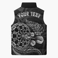 Personalised New Zealand Aotearoa Darts Masters Sleeveless Puffer Jacket Tribal Silver Fern and Ta Moko Dartboard LT03 - Polynesian Pride