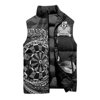 Personalised New Zealand Aotearoa Darts Masters Sleeveless Puffer Jacket Tribal Silver Fern and Ta Moko Dartboard LT03 - Polynesian Pride