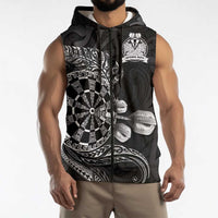 Personalised New Zealand Aotearoa Darts Masters Sleeveless Zip Hoodie Tribal Silver Fern and Ta Moko Dartboard LT03 - Polynesian Pride