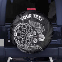 Personalised New Zealand Aotearoa Darts Masters Spare Tire Cover Tribal Silver Fern and Ta Moko Dartboard LT03 No hole Black - Polynesian Pride