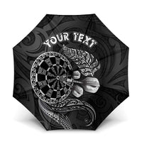 Personalised New Zealand Aotearoa Darts Masters Umbrella Tribal Silver Fern and Ta Moko Dartboard LT03 One Size Folded 11.42 inch Opened Diameter 37.4 inch Black - Polynesian Pride