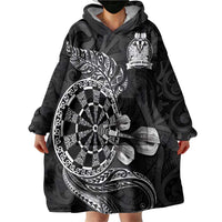 Personalised New Zealand Aotearoa Darts Masters Wearable Blanket Hoodie Tribal Silver Fern and Ta Moko Dartboard LT03 - Polynesian Pride