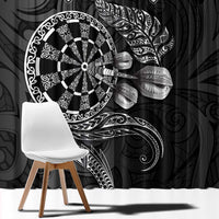 Personalised New Zealand Aotearoa Darts Masters Window Curtain Tribal Silver Fern and Ta Moko Dartboard LT03 - Polynesian Pride