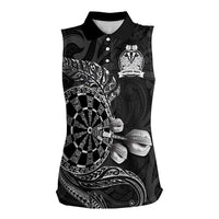 Personalised New Zealand Aotearoa Darts Masters Women Sleeveless Polo Shirt Tribal Silver Fern and Ta Moko Dartboard LT03 Female Black - Polynesian Pride