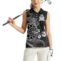 Personalised New Zealand Aotearoa Darts Masters Women Sleeveless Polo Shirt Tribal Silver Fern and Ta Moko Dartboard LT03 - Polynesian Pride