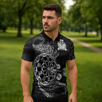 Personalised New Zealand Aotearoa Darts Masters Zipper Polo Shirt Tribal Silver Fern and Ta Moko Dartboard LT03 - Polynesian Pride