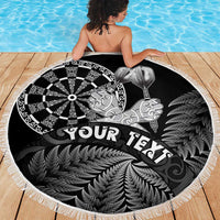 Personalised New Zealand Aotearoa Darts Masters Beach Blanket Silver Fern and Maori Spirit LT03 - Polynesian Pride