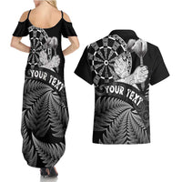 Personalised New Zealand Aotearoa Darts Masters Couples Matching Summer Maxi Dress and Hawaiian Shirt Silver Fern and Maori Spirit LT03 - Polynesian Pride