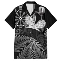 Personalised New Zealand Aotearoa Darts Masters Family Matching Off The Shoulder Long Sleeve Dress and Hawaiian Shirt Silver Fern and Maori Spirit LT03 Dad's Shirt - Short Sleeve Black - Polynesian Pride
