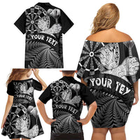 Personalised New Zealand Aotearoa Darts Masters Family Matching Off Shoulder Short Dress and Hawaiian Shirt Silver Fern and Maori Spirit LT03 - Polynesian Pride