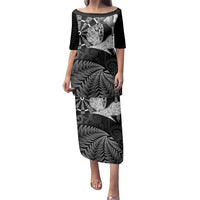 Personalised New Zealand Aotearoa Darts Masters Family Matching Puletasi and Hawaiian Shirt Silver Fern and Maori Spirit LT03 Mom's Dress Black - Polynesian Pride