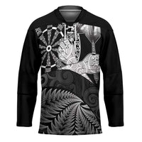 Personalised New Zealand Aotearoa Darts Masters Hockey Jersey Silver Fern and Maori Spirit LT03 Unisex Black - Polynesian Pride