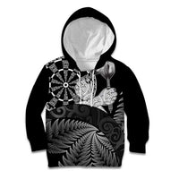 Personalised New Zealand Aotearoa Darts Masters Kid Hoodie Silver Fern and Maori Spirit LT03 Hoodie Black - Polynesian Pride