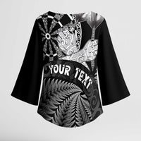 Personalised New Zealand Aotearoa Darts Masters Kimono Sleeve Blouse Silver Fern and Maori Spirit LT03 - Polynesian Pride