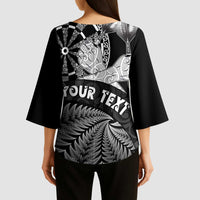 Personalised New Zealand Aotearoa Darts Masters Kimono Sleeve Blouse Silver Fern and Maori Spirit LT03 - Polynesian Pride