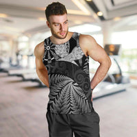 Personalised New Zealand Aotearoa Darts Masters Men Tank Top Silver Fern and Maori Spirit LT03 Black - Polynesian Pride