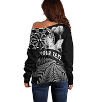 Personalised New Zealand Aotearoa Darts Masters Off Shoulder Sweater Silver Fern and Maori Spirit LT03 - Polynesian Pride