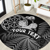 Personalised New Zealand Aotearoa Darts Masters Round Carpet Silver Fern and Maori Spirit LT03 Black - Polynesian Pride