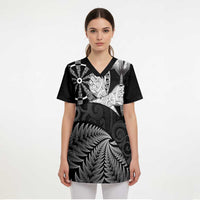 Personalised New Zealand Aotearoa Darts Masters Scrub Top Silver Fern and Maori Spirit - Polynesian Pride