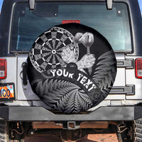 Personalised New Zealand Aotearoa Darts Masters Spare Tire Cover Silver Fern and Maori Spirit LT03 Black - Polynesian Pride