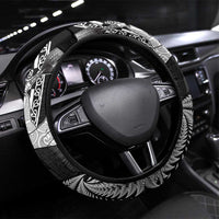 New Zealand Aotearoa Darts Masters Steering Wheel Cover Silver Fern and Maori Spirit LT03 Universal Fit Black - Polynesian Pride