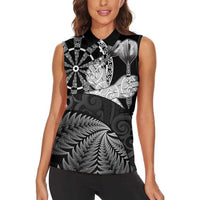 Personalised New Zealand Aotearoa Darts Masters Women Sleeveless Polo Shirt Silver Fern and Maori Spirit LT03 - Polynesian Pride