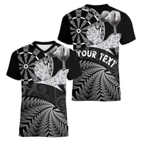 Personalised New Zealand Aotearoa Darts Masters Women V-Neck T-Shirt Silver Fern and Maori Spirit LT03 - Polynesian Pride