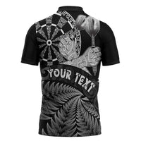 Personalised New Zealand Aotearoa Darts Masters Zipper Polo Shirt Silver Fern and Maori Spirit LT03 - Polynesian Pride