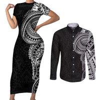 Traditional Polynesian Art Tattoos Couples Matching Short Sleeve Bodycon Dress and Long Sleeve Button Shirt Black Color LT03 Black - Polynesian Pride